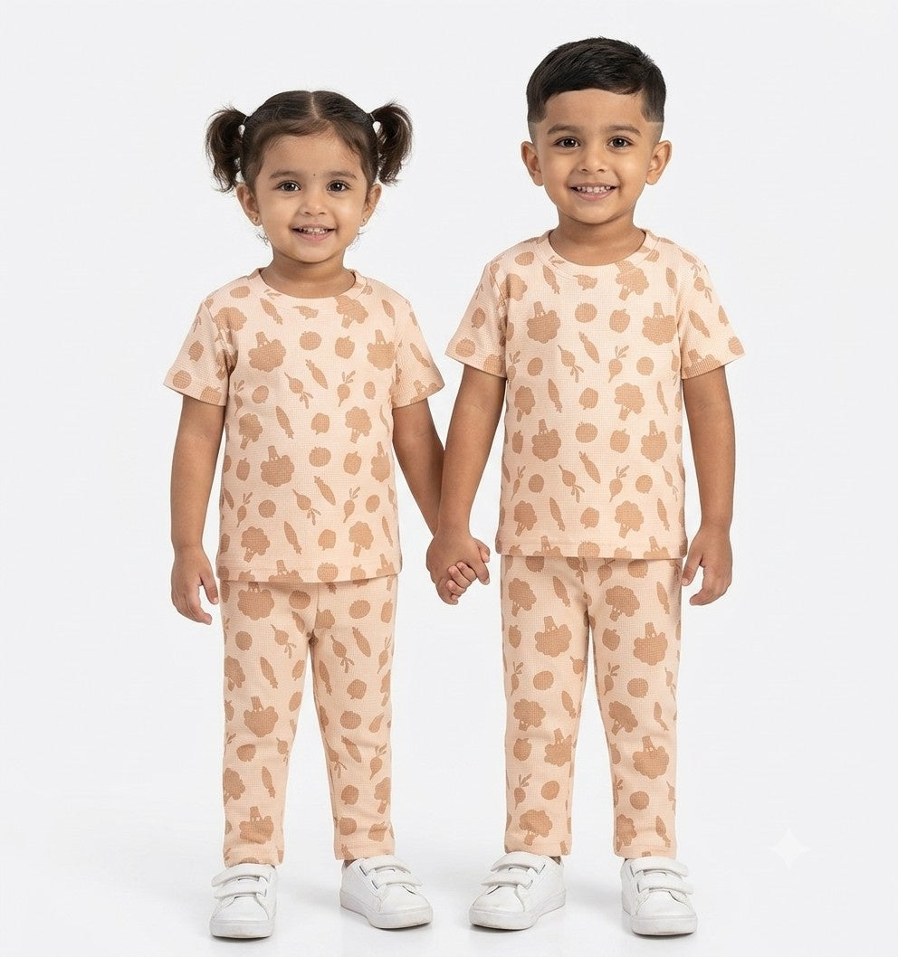 Peach waffle fabric half sleeve coord set