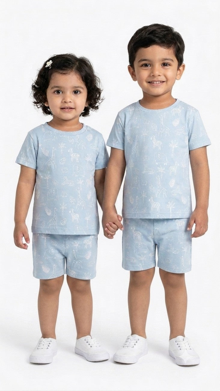 Sky Blue safari sleeve short set
