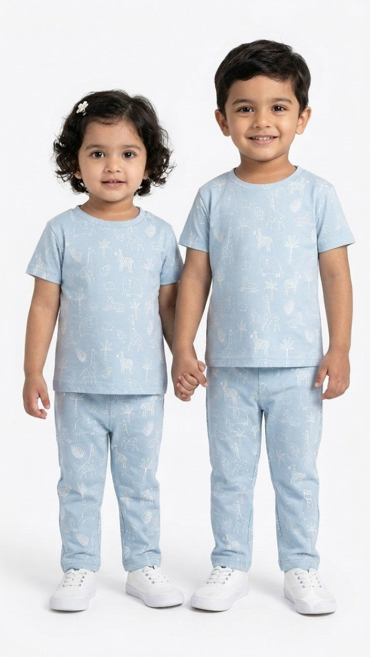 Sky Blue safari half sleeve coord set