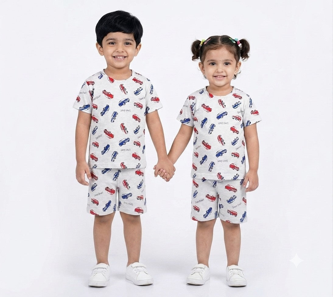 Grey cars sleeve short set