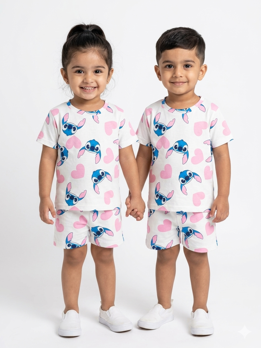 Disneys Stitch N heart Sleeve short set