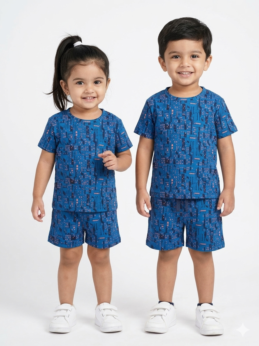 Electric blue block Sleeve short set