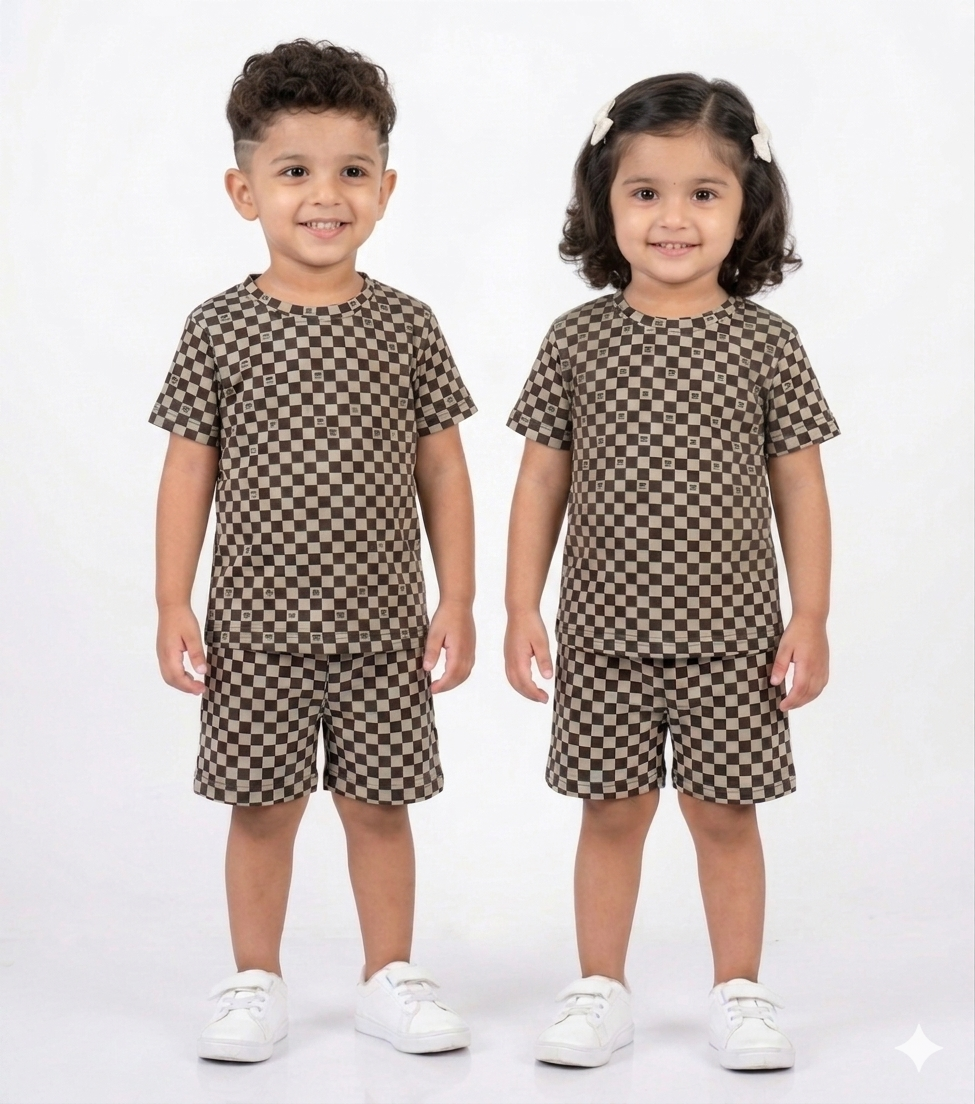 Monochrome checks  Sleeve short set