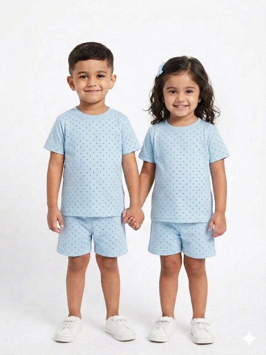 Blue Dew Dots Sleeve short set