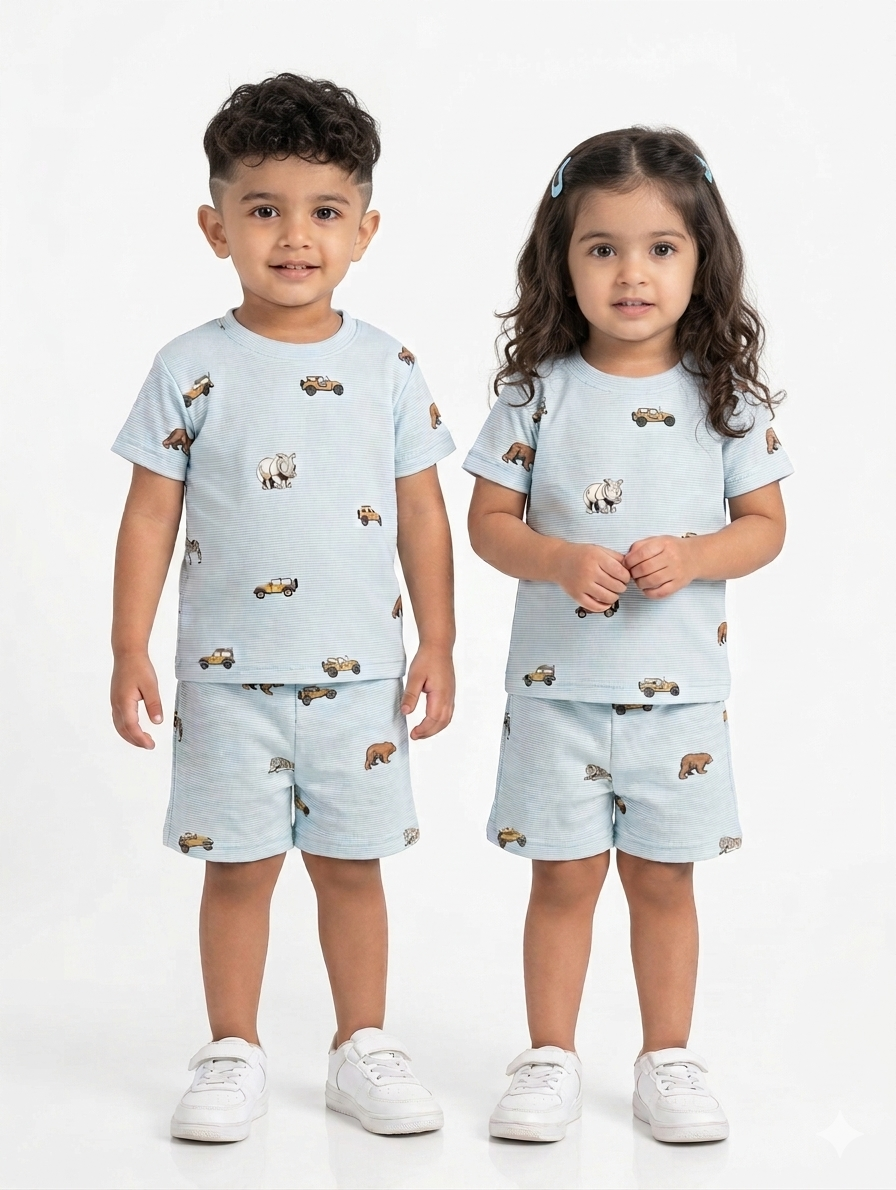 Rhinos & Cars ribbed Sleeve short set
