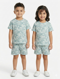 Aqua print Sleeve short set