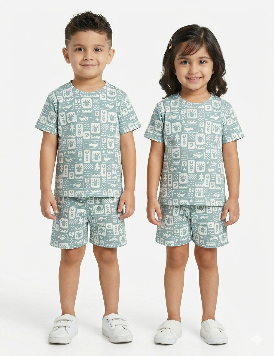 Aqua print Sleeve short set