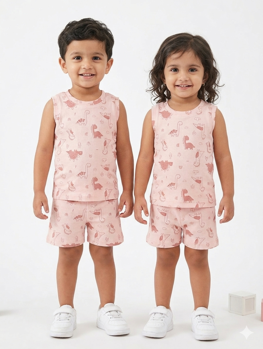 Peach dino Sleeveless short set