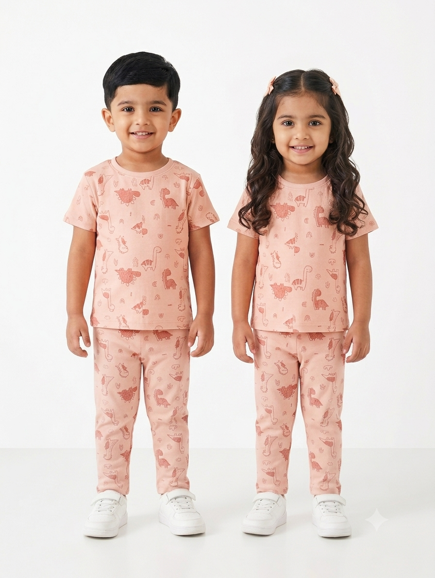 Peach dino ribbed full coord set
