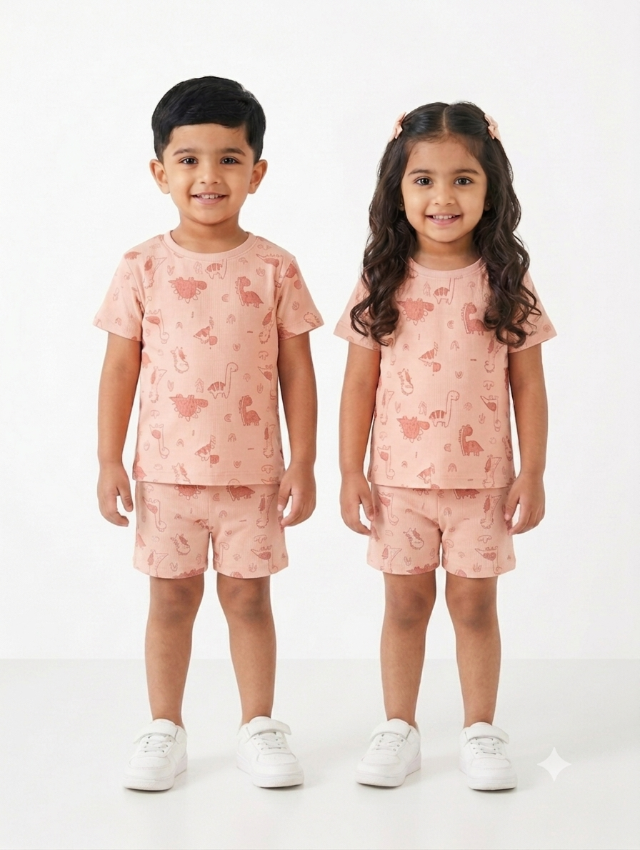 Peach dino Sleeve short set