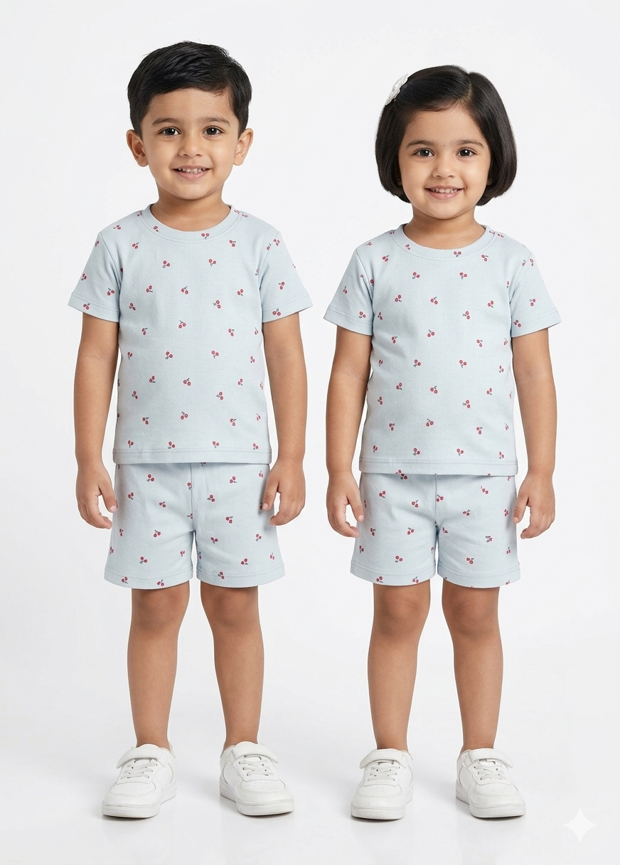 Cherry Ribbed Sleeve short set
