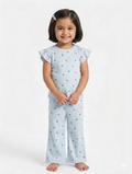 Blue cherry ribbed cotton full coord set(palazzo)