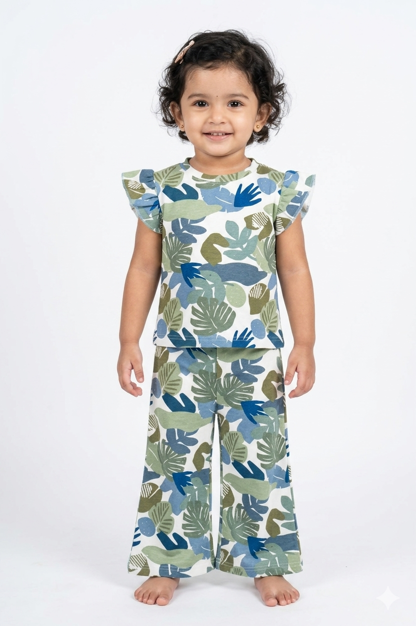 Tropical leaf ribbed Full coord set(palazzo)