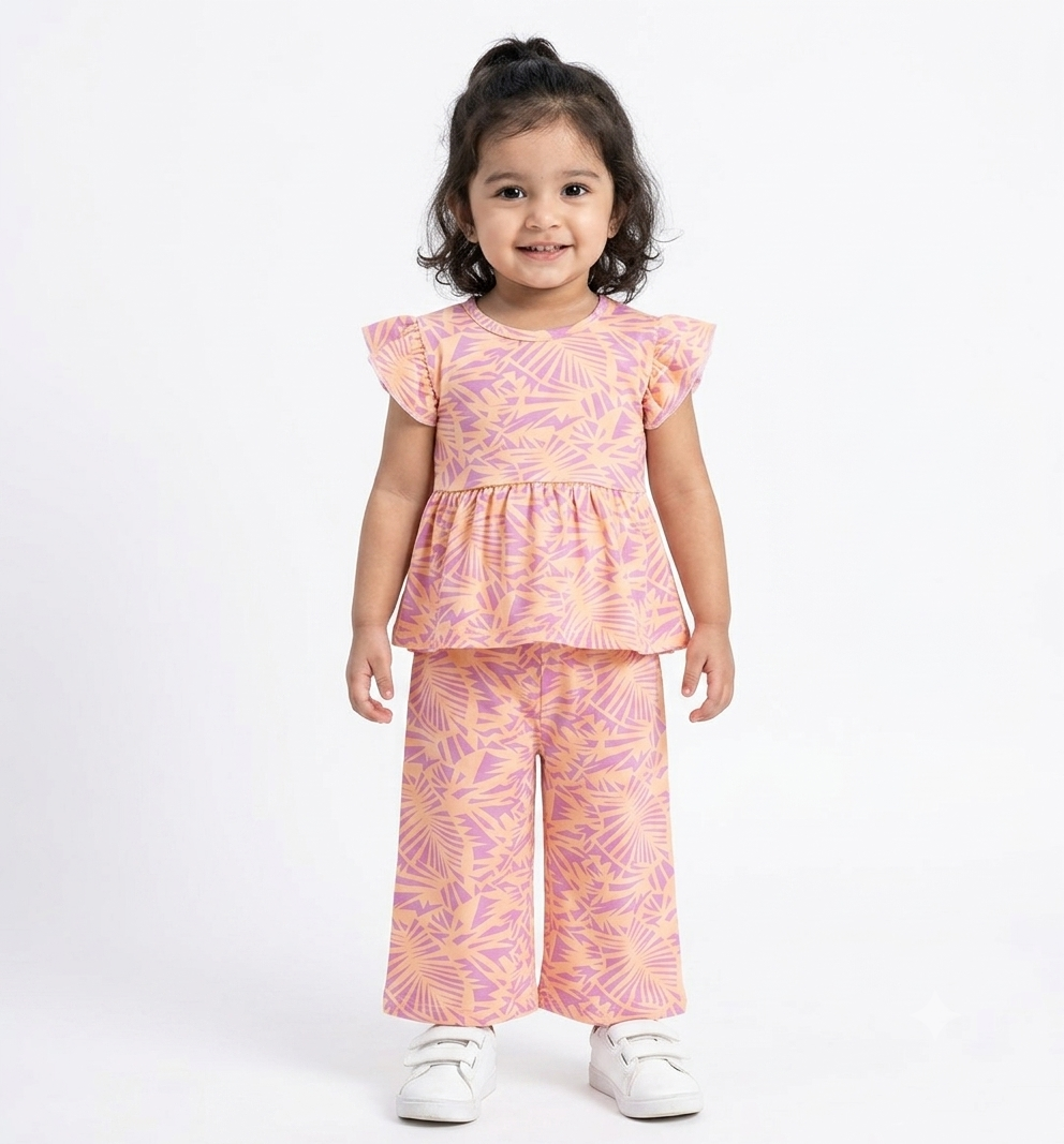 Peach Tropical peplum & Palazzo Set
