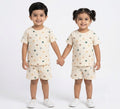 Creamy Woodland animal sleeve short set