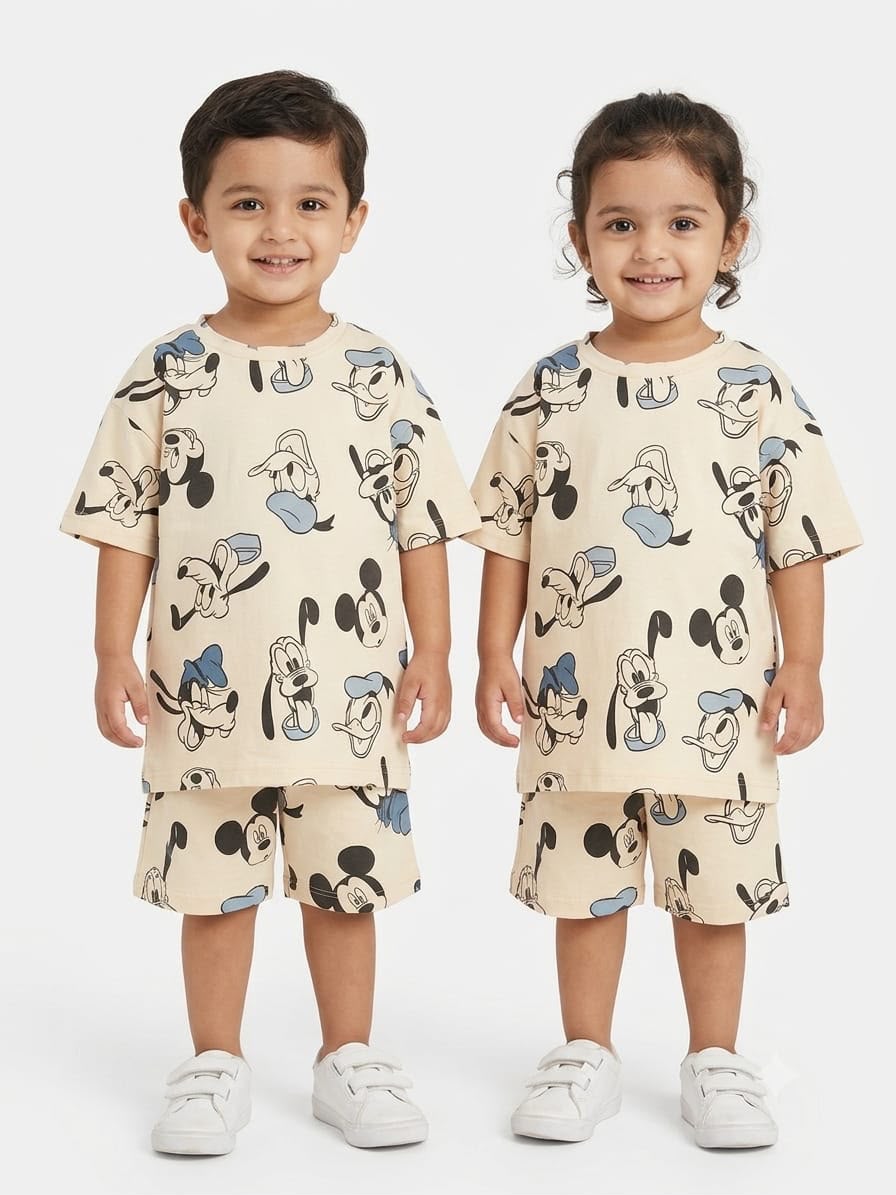 Beige Mickey&Donald goofy oversized cords