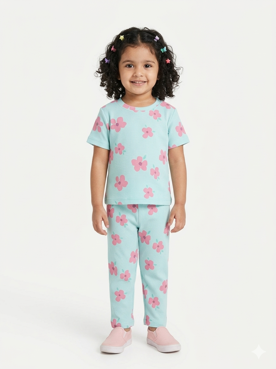 Skyblue&pink waffle fab full coordset