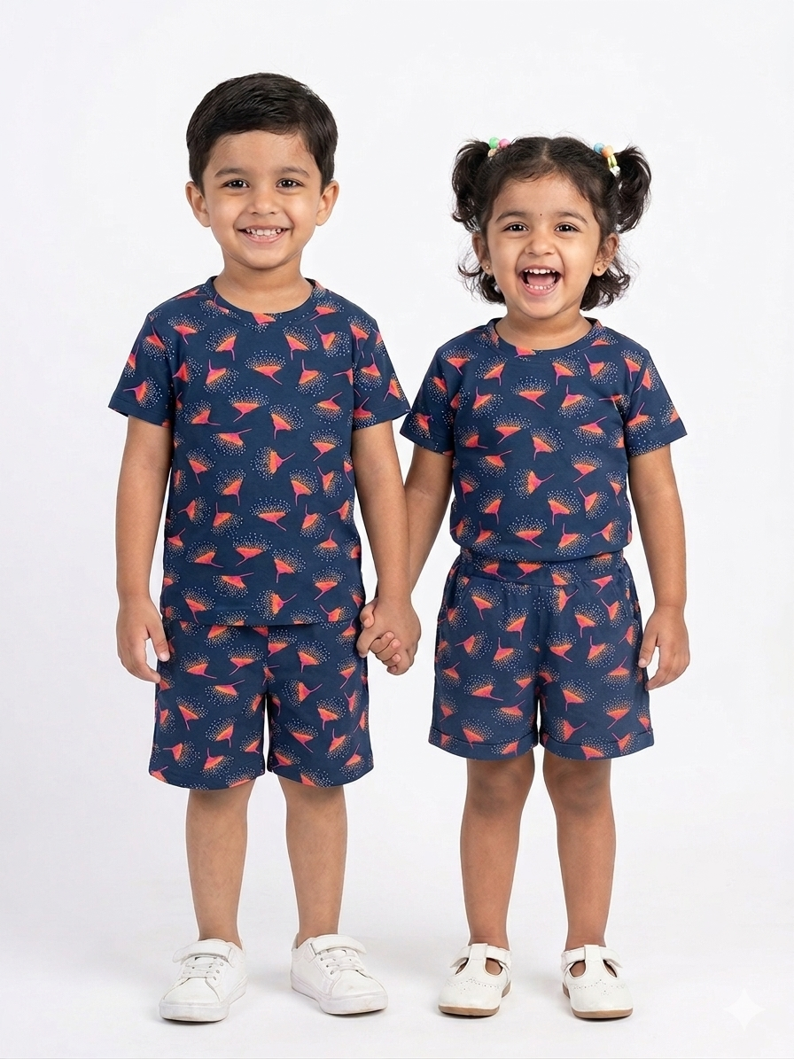 Navy wildflower sleeve short set