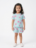 Blue&pink waffle fab sleeve short set