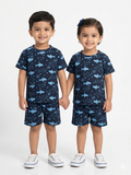 Navy shark sleeve short set