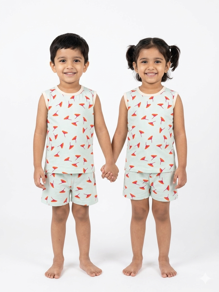 Pastel wildflower fireflies sleeveless short set