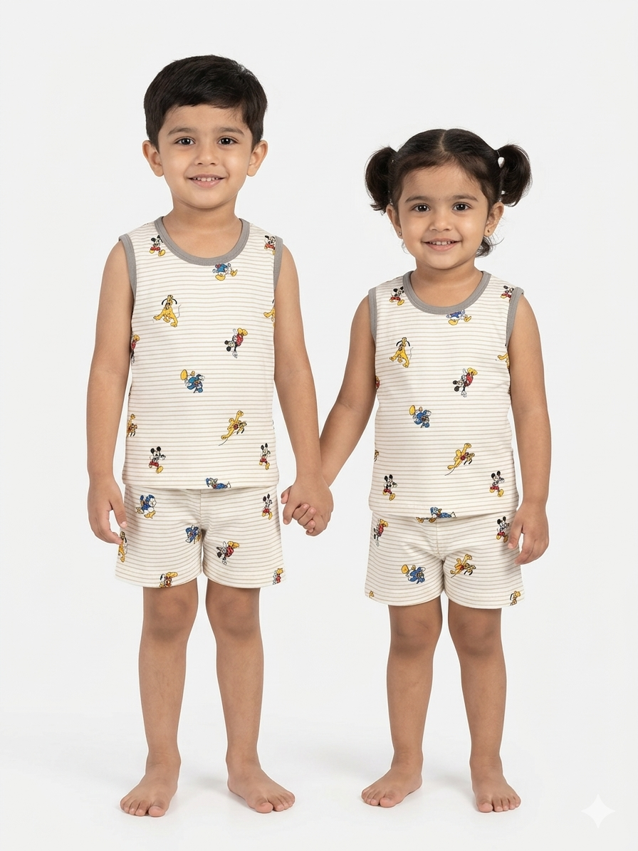 Mickey character print sleeveless short set