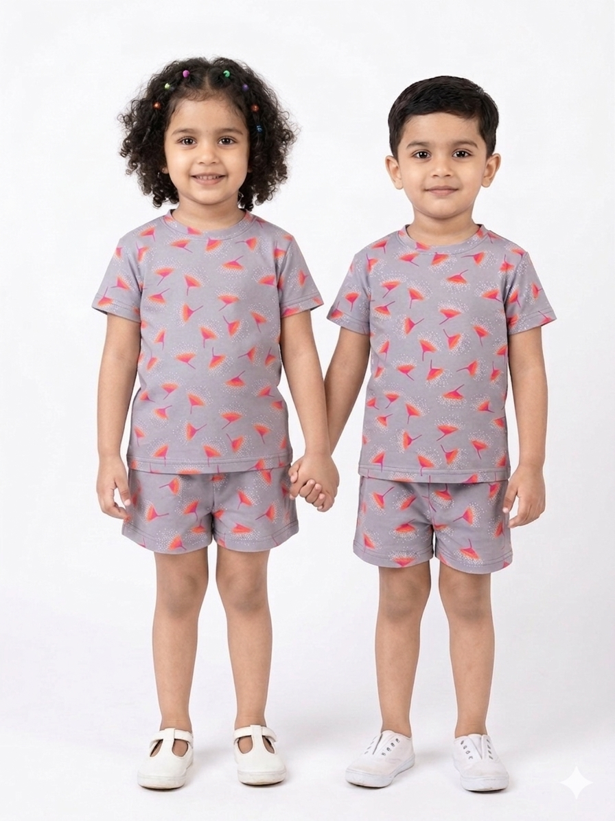 Grey wildflower fireflies sleeve short set