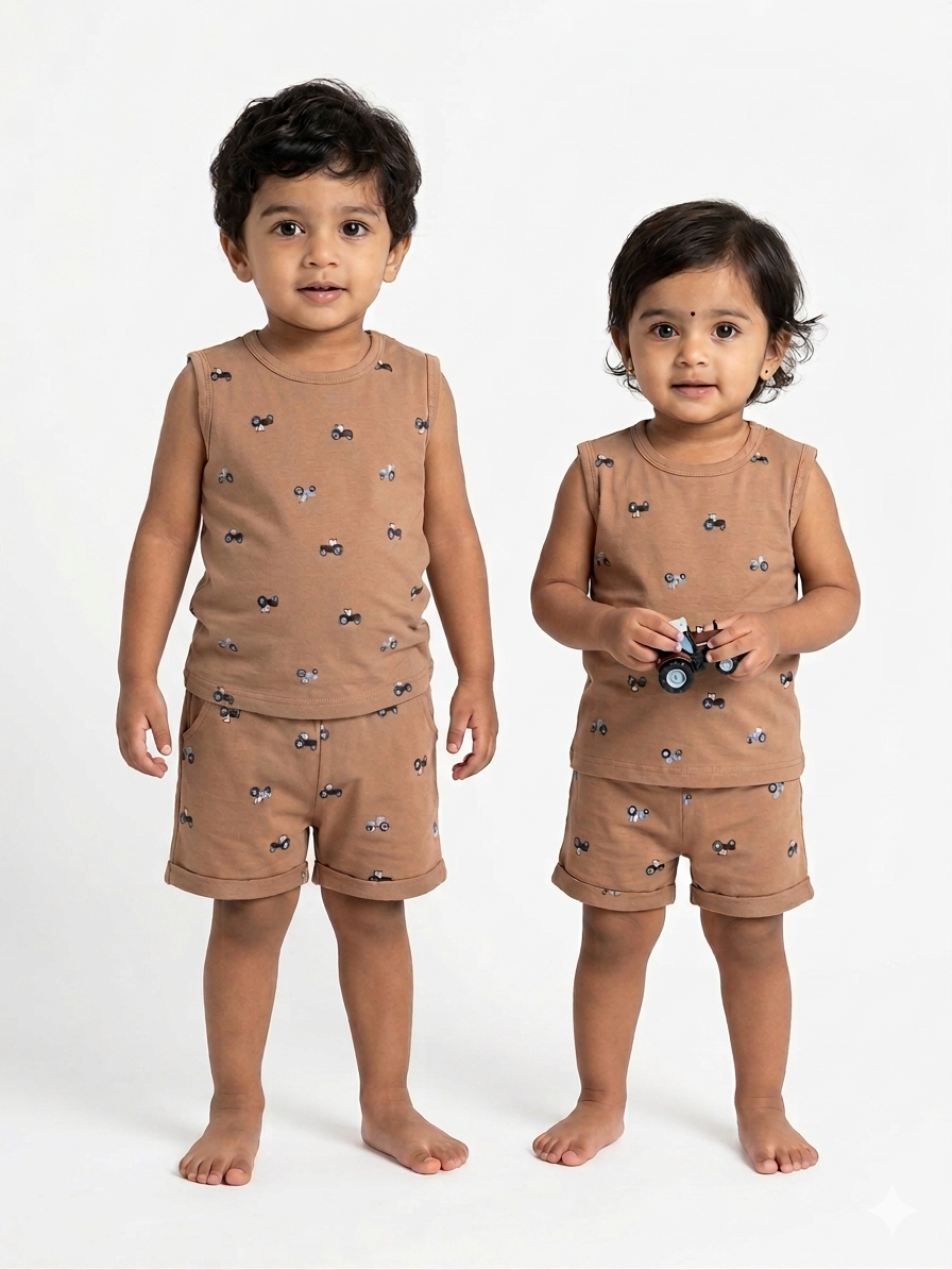 Boho brown sleeveless short set