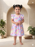 Unicorn color splash double plain & ruffle sleeve frock