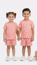 Peach n purple tropical sleeve short set