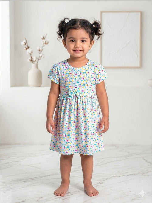 Confetti garden blue tiny bow frock - Lil'Simba Kids Clothing Store