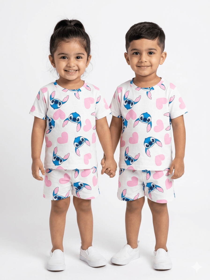 Disneys Stitch N heart Sleeve short set - Lil'Simba Kids Clothing Store