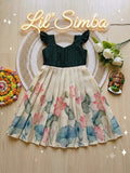 Tamara bottle green long pleated fusion frock - Lil'Simba Kids Clothing Store